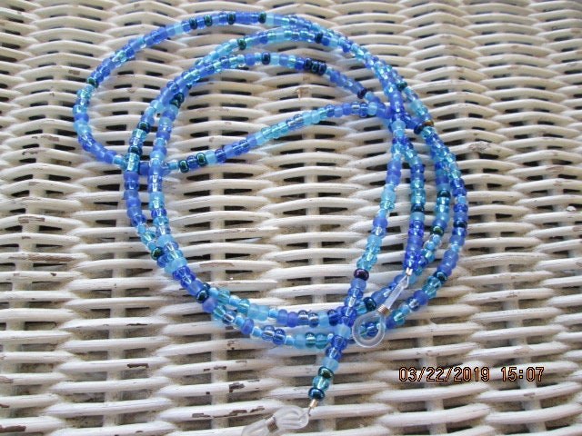 Aqua Glasses Chain, Beaded Eyeglass Chain, 1034