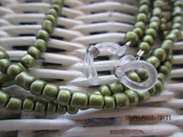 Green Beaded Eyeglass Chain: Glass Bead Glasses Holder, 1037, detail 4