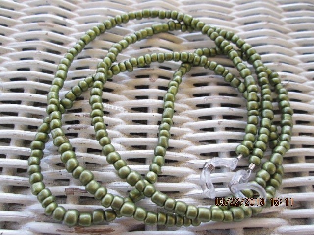 Green Beaded Eyeglass Chain: Glass Bead Glasses Holder, 1037, detail 5