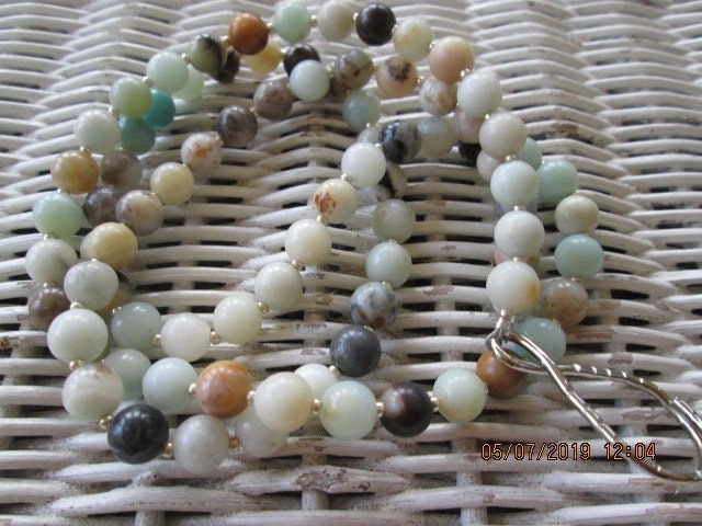 Amazonite Beaded Lanyard, Silver Accents, Natural Gemstone ID Badge Holder Necklace, Eyeglass Chain, Teacher Nurse Gift