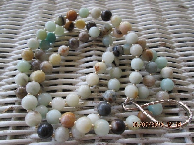 Amazonite Beaded Lanyard, Silver Accents, Natural Gemstone ID Badge Holder Necklace, Eyeglass Chain, Teacher Nurse Gift, detail 2