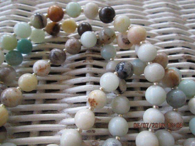 Amazonite Beaded Lanyard, Silver Accents, Natural Gemstone ID Badge Holder Necklace, Eyeglass Chain, Teacher Nurse Gift, detail 3