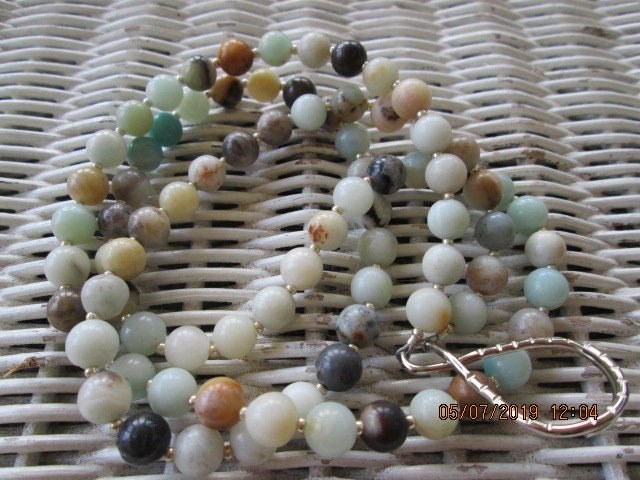 Amazonite Beaded Lanyard, Silver Accents, Natural Gemstone ID Badge Holder Necklace, Eyeglass Chain, Teacher Nurse Gift, detail 5