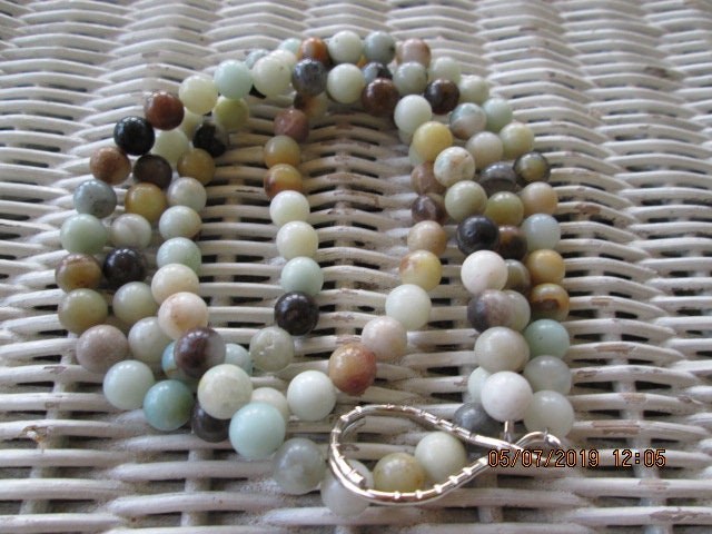 Amazonite 8mm Beaded Lanyard, Natural Gemstone ID Badge Holder Necklace, Eyeglass Chain, Teacher Nurse Gift, Handmade Jewelry