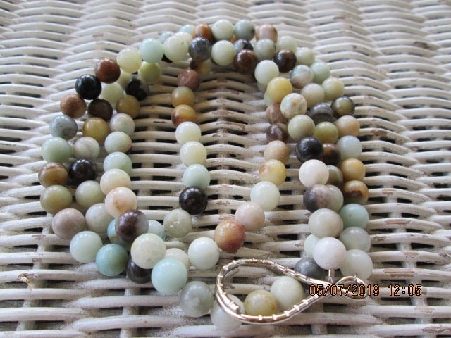 Amazonite 8mm Beaded Lanyard, Natural Gemstone ID Badge Holder Necklace, Eyeglass Chain, Teacher Nurse Gift, Handmade Jewelry, detail 2