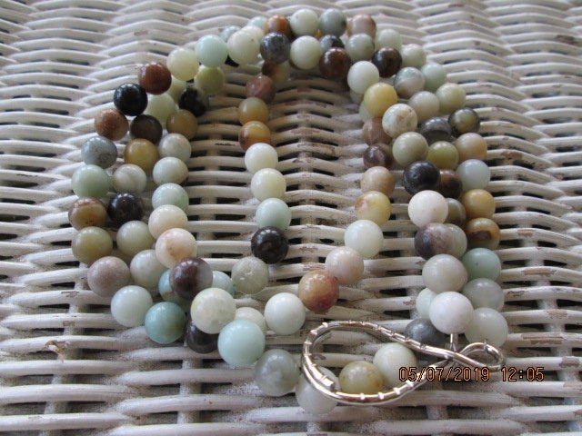 Amazonite 8mm Beaded Lanyard, Natural Gemstone ID Badge Holder Necklace, Eyeglass Chain, Teacher Nurse Gift, Handmade Jewelry, detail 3