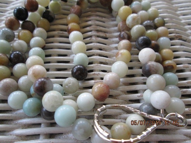Amazonite 8mm Beaded Lanyard, Natural Gemstone ID Badge Holder Necklace, Eyeglass Chain, Teacher Nurse Gift, Handmade Jewelry, detail 5