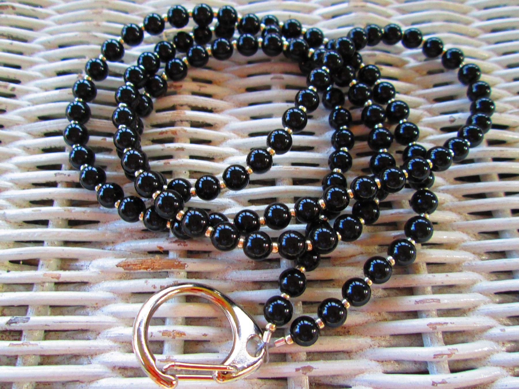 Black Jasper Beaded Lanyard, Natural Gemstone ID Badge Holder Necklace, Eyeglass Chain, Teacher Nurse Gift, Handmade, detail 5