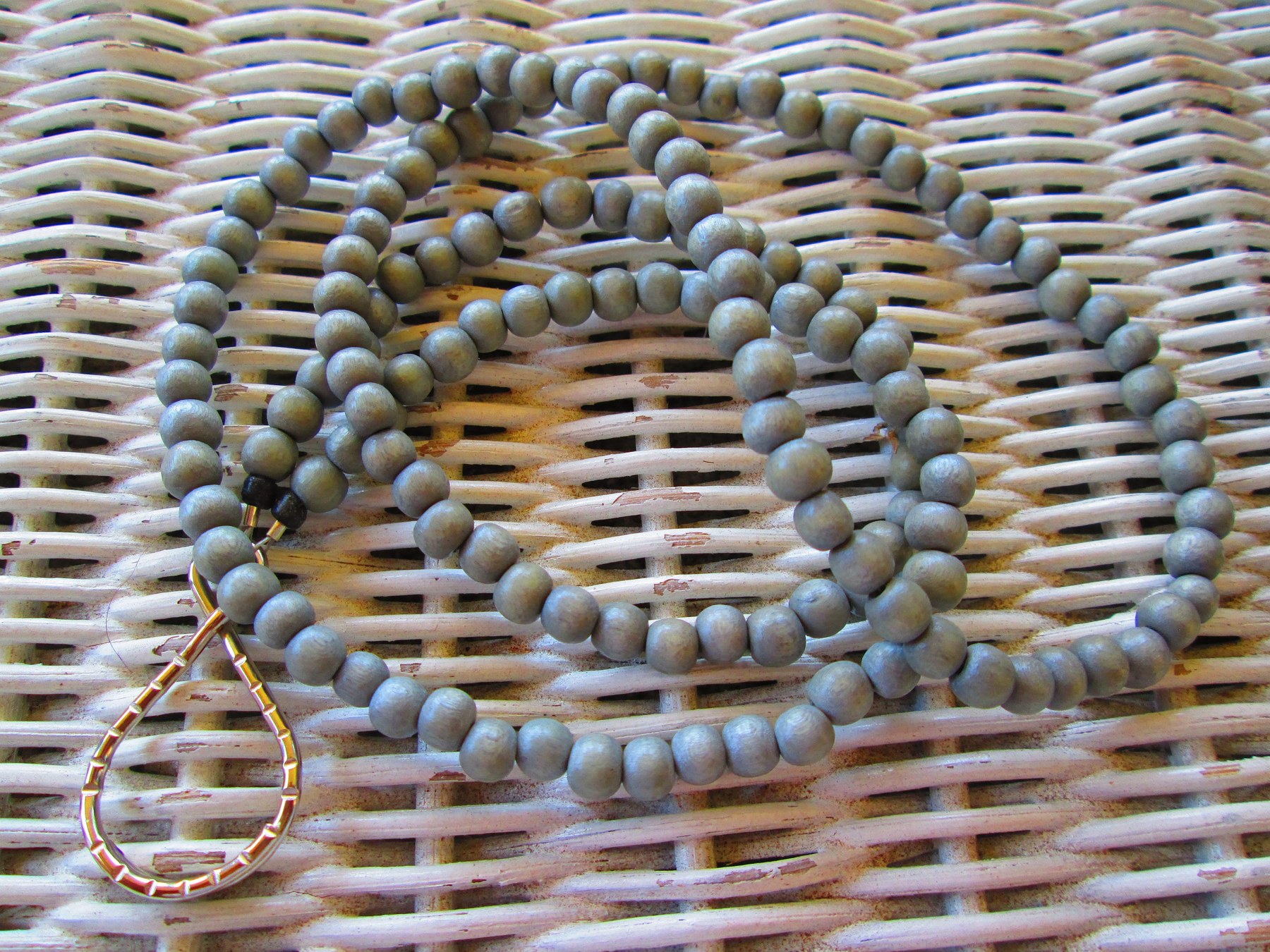Lanyard, Grey Natural wood 6mm beaded lanyard, 846