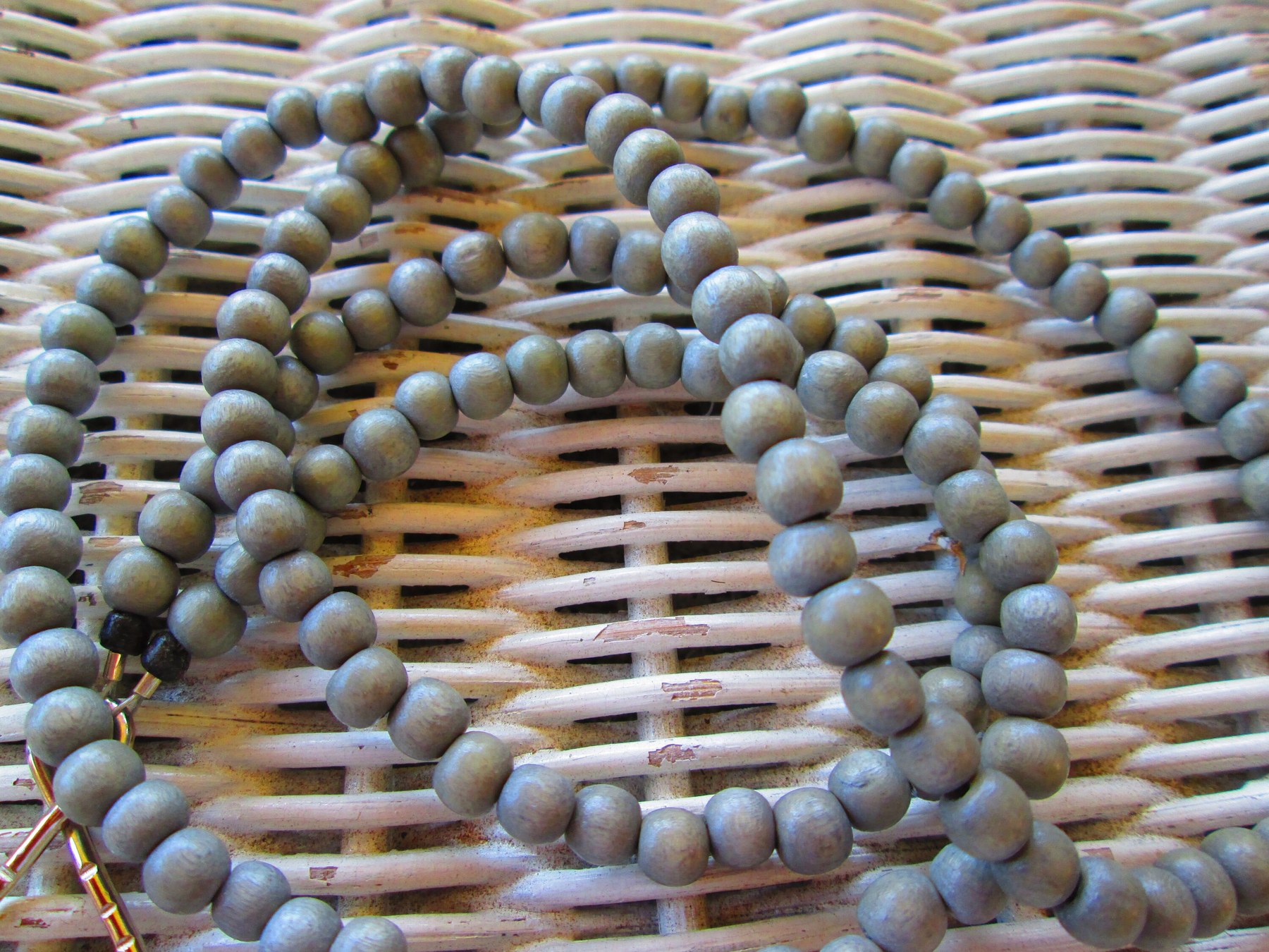 Lanyard, Grey Natural wood 6mm beaded lanyard, 846, detail 2