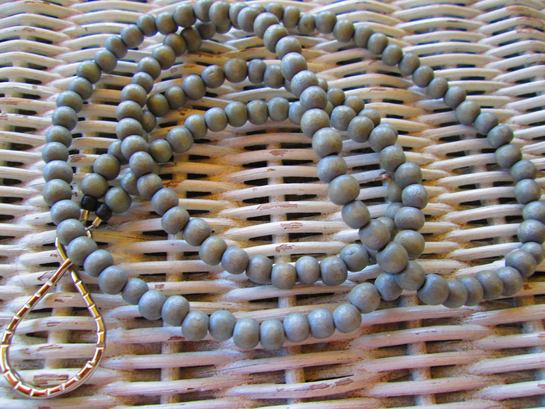 Lanyard, Grey Natural wood 6mm beaded lanyard, 846, detail 3