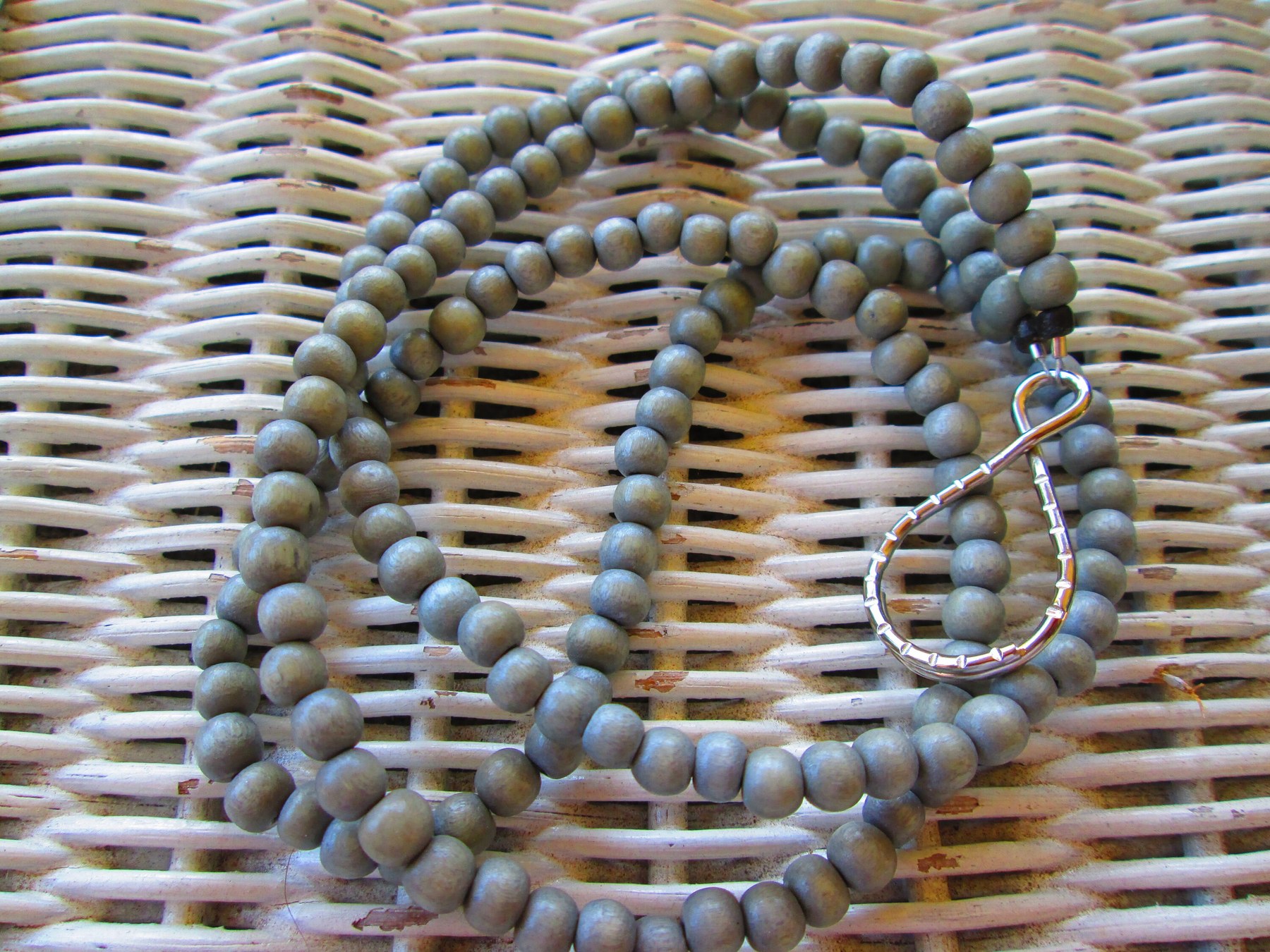 Lanyard, Grey Natural wood 6mm beaded lanyard, 846, detail 4