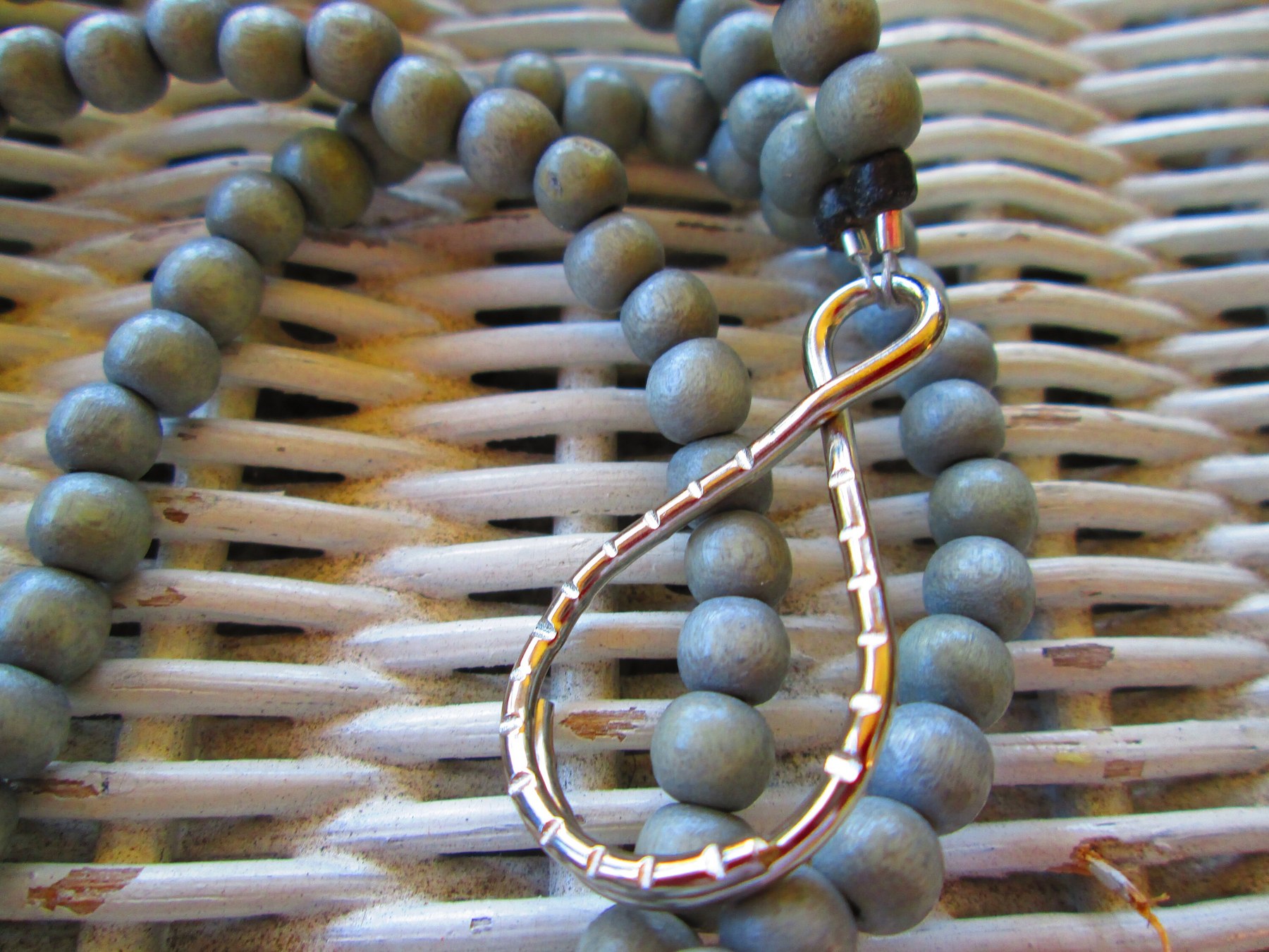 Lanyard, Grey Natural wood 6mm beaded lanyard, 846, detail 5
