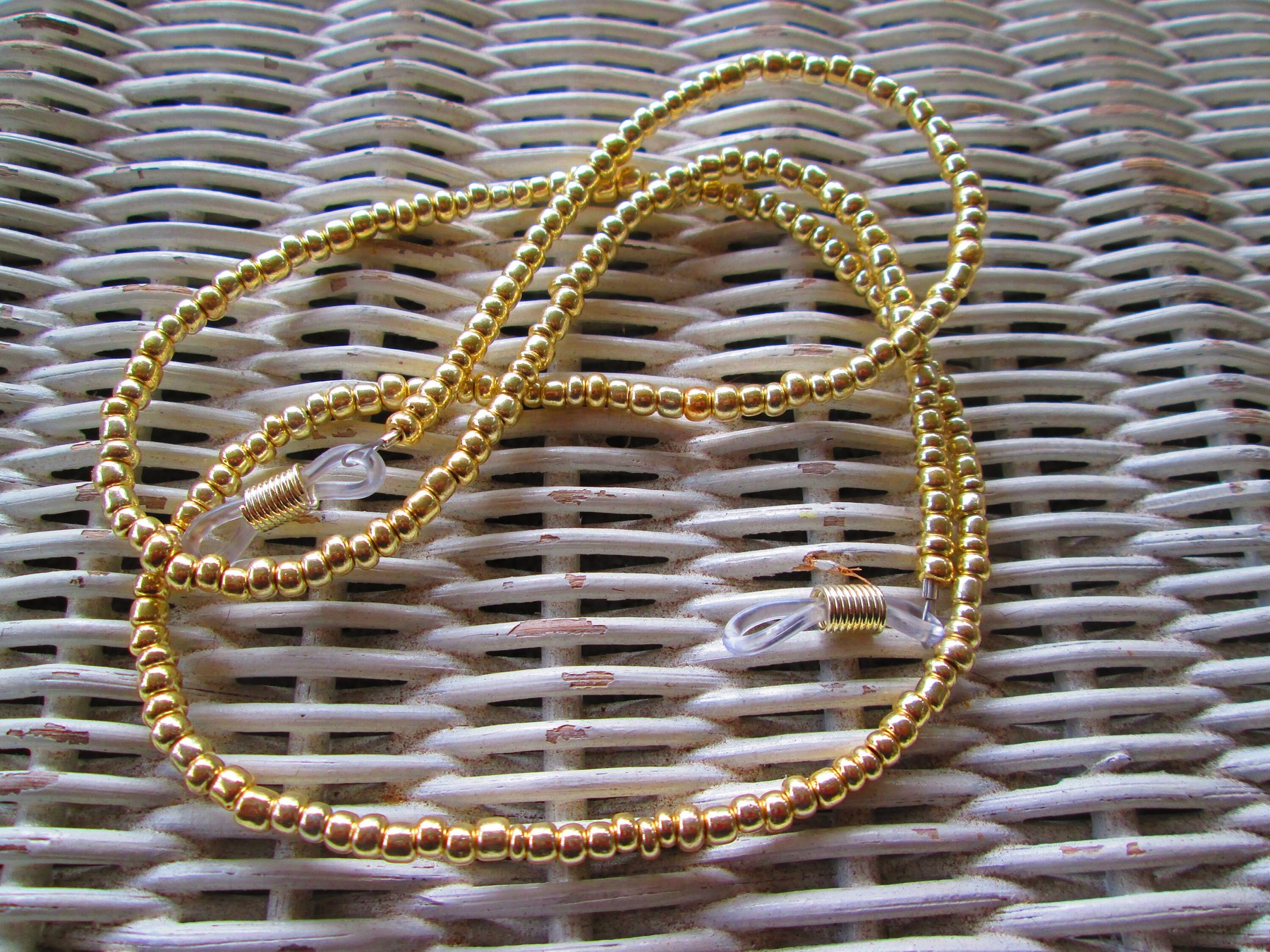 Handmade Light Gold Seed Bead Eyeglass Chain, 1051
