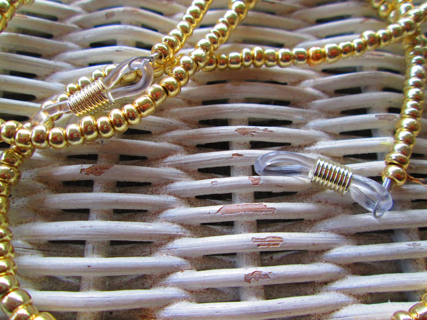 Handmade Light Gold Seed Bead Eyeglass Chain, 1051, detail 2