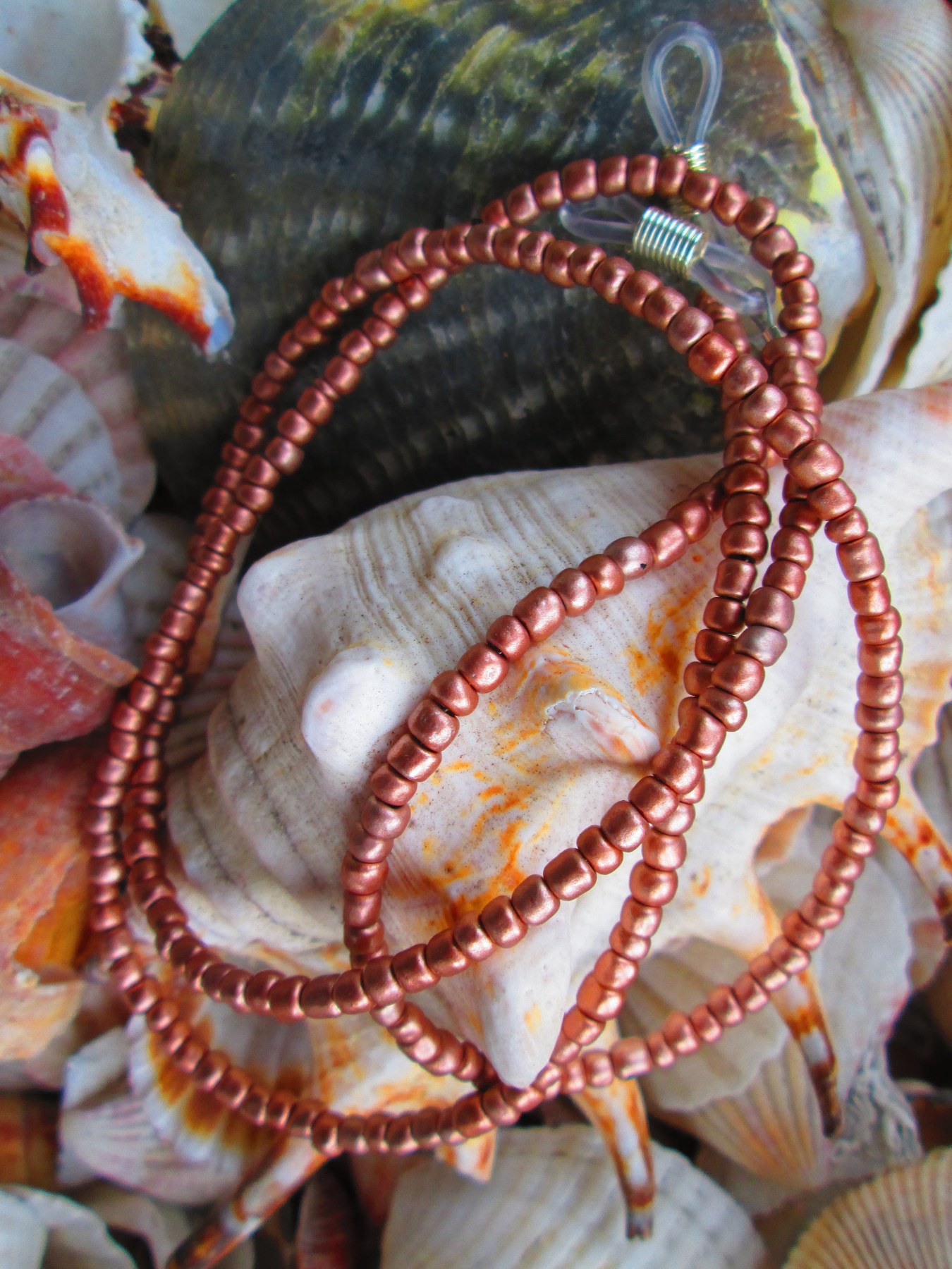 Handmade Rose Gold Seed Bead Eyeglass Chain, 1050