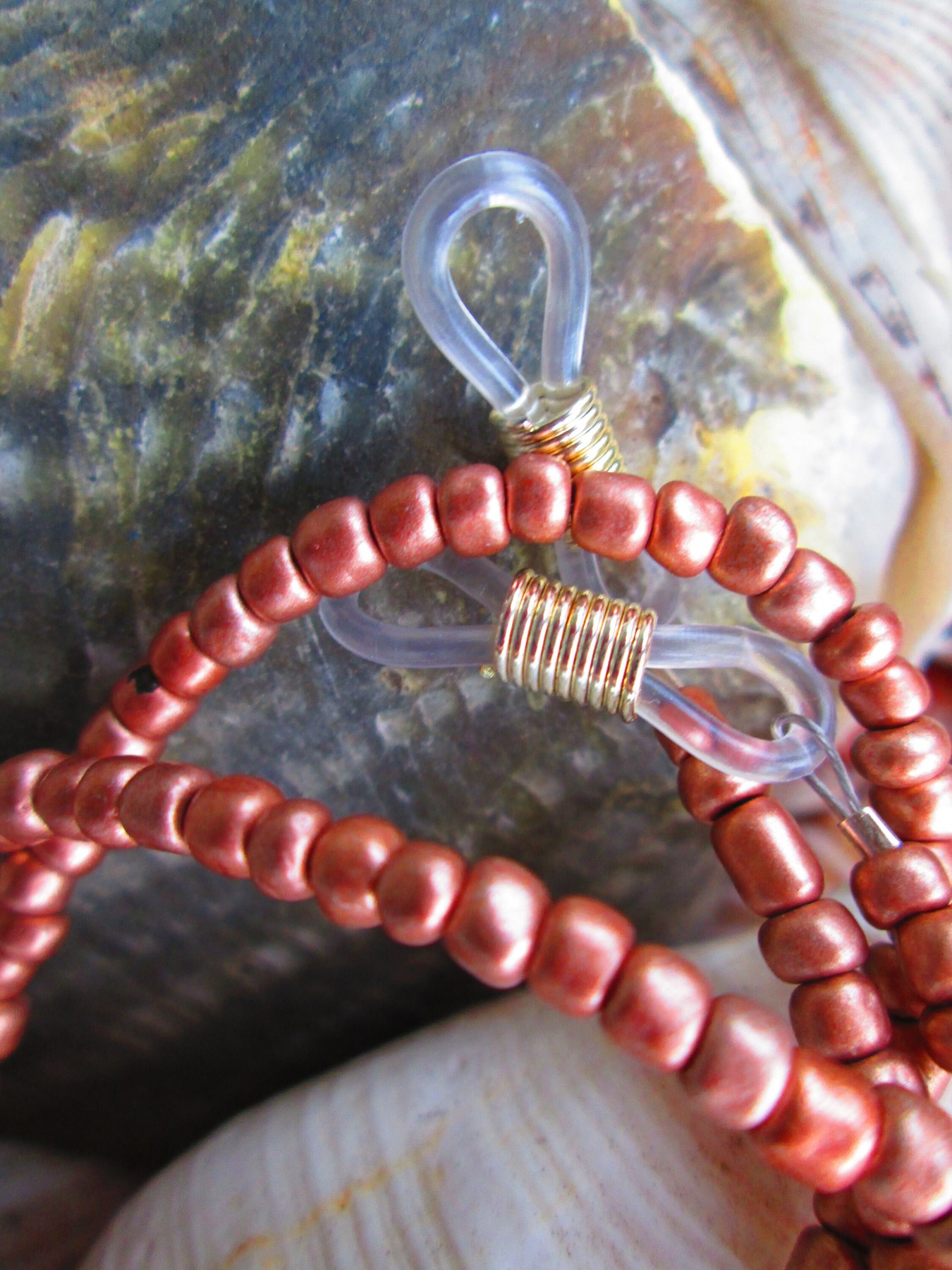 Handmade Rose Gold Seed Bead Eyeglass Chain, 1050, detail 3