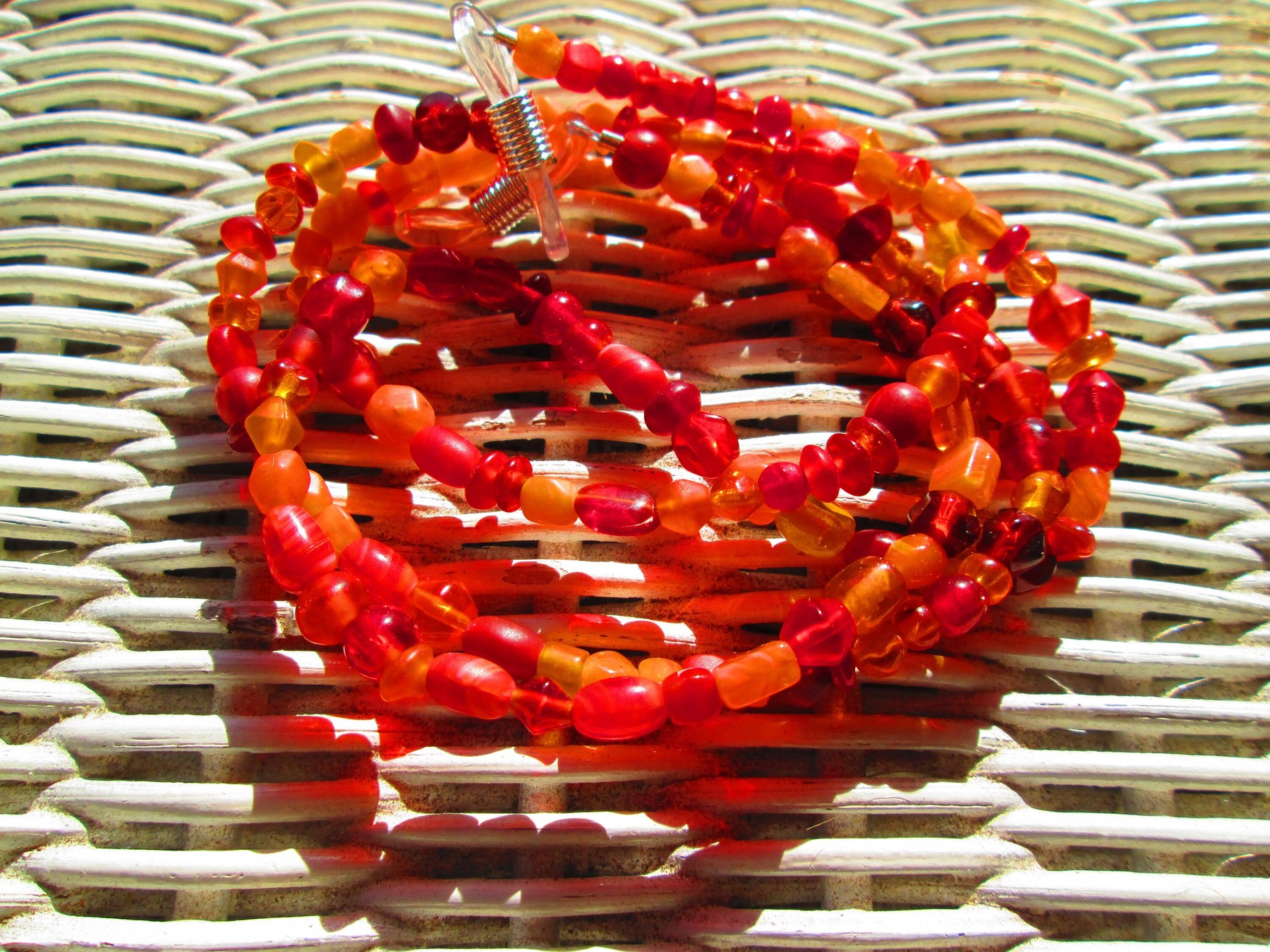 Eyeglass chain, red-orange bead glass mix, 1053