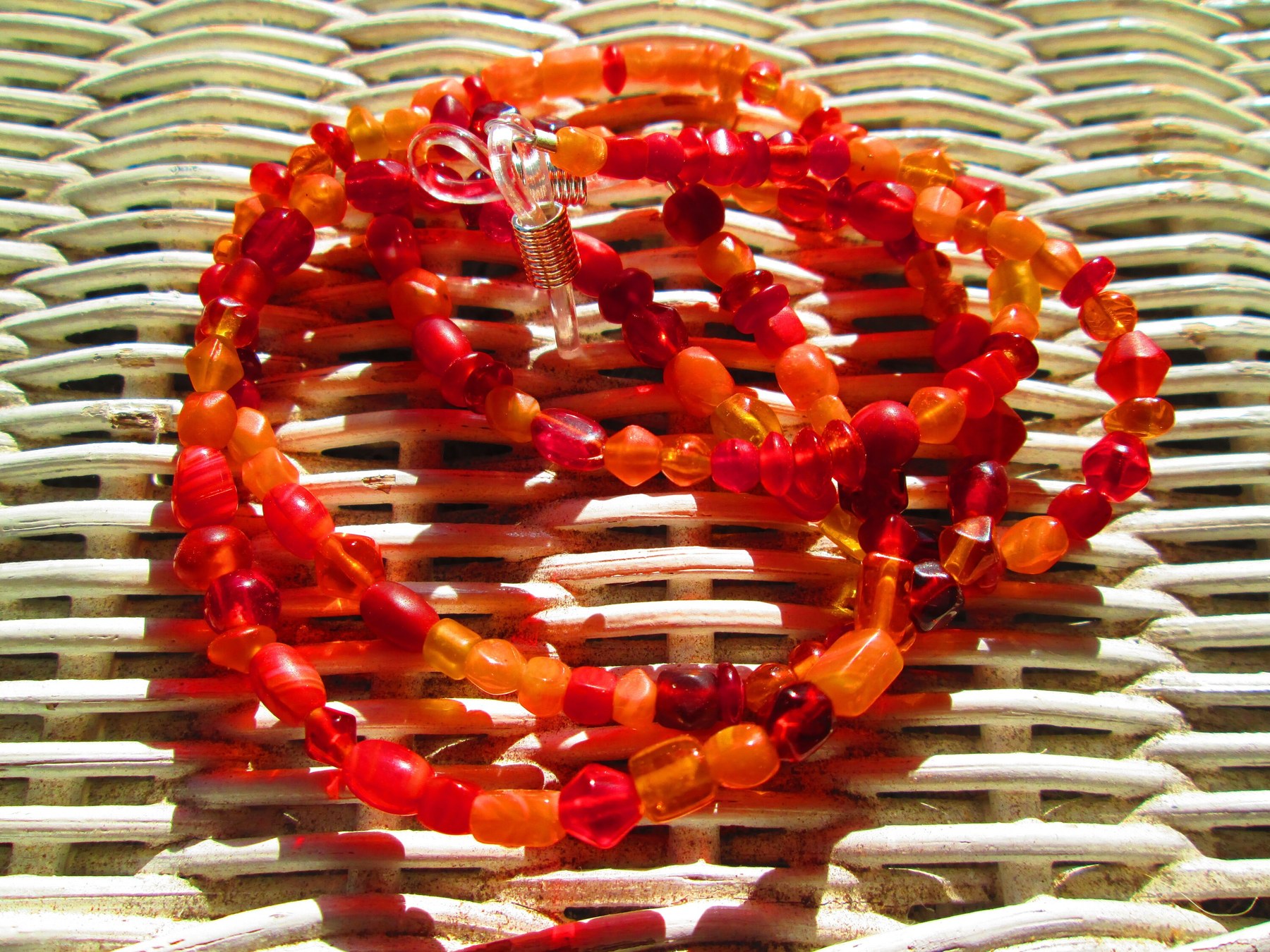 Eyeglass chain, red-orange bead glass mix, 1053, detail 6