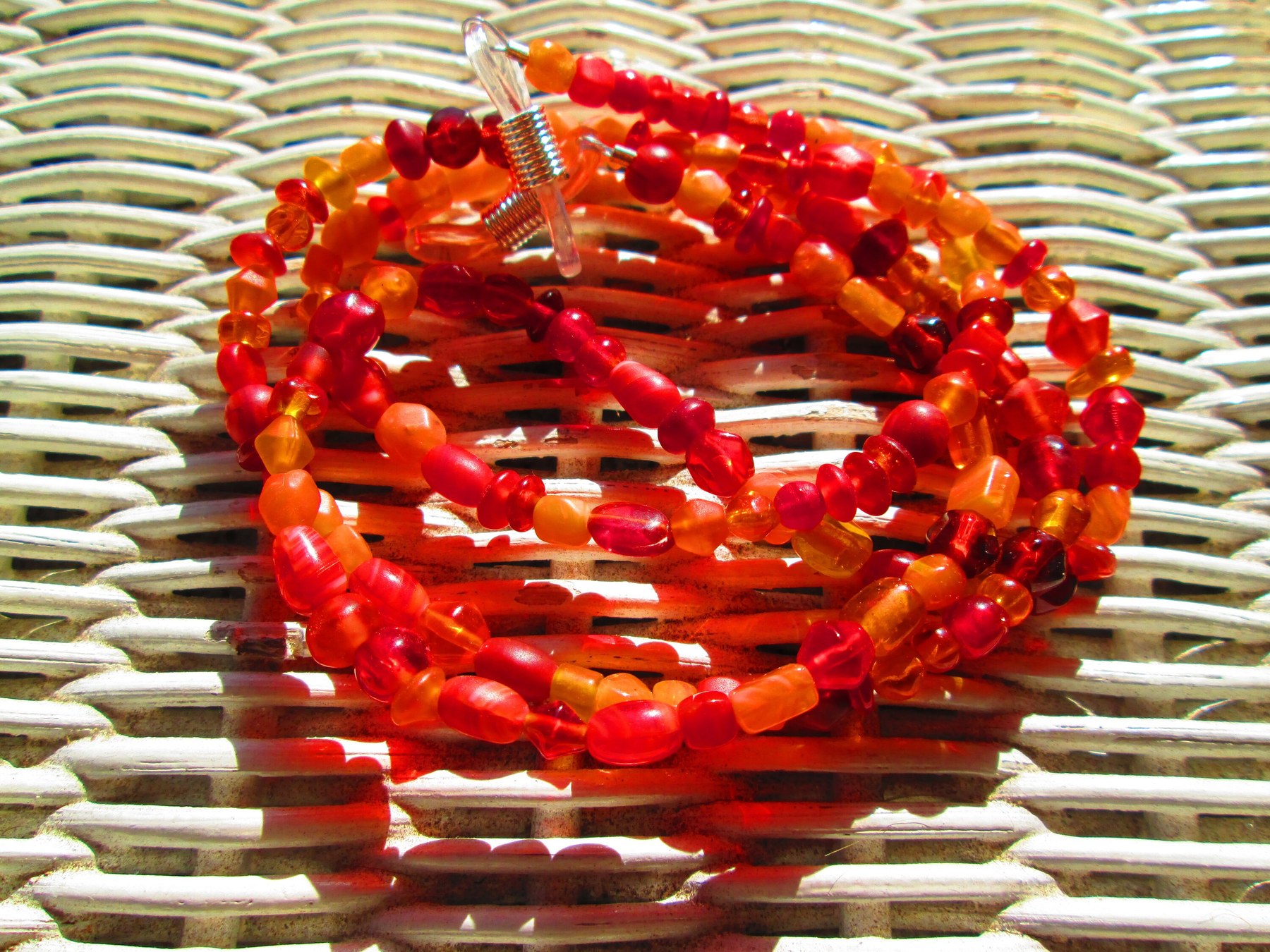 Eyeglass chain, red-orange bead glass mix, 1053, detail 7