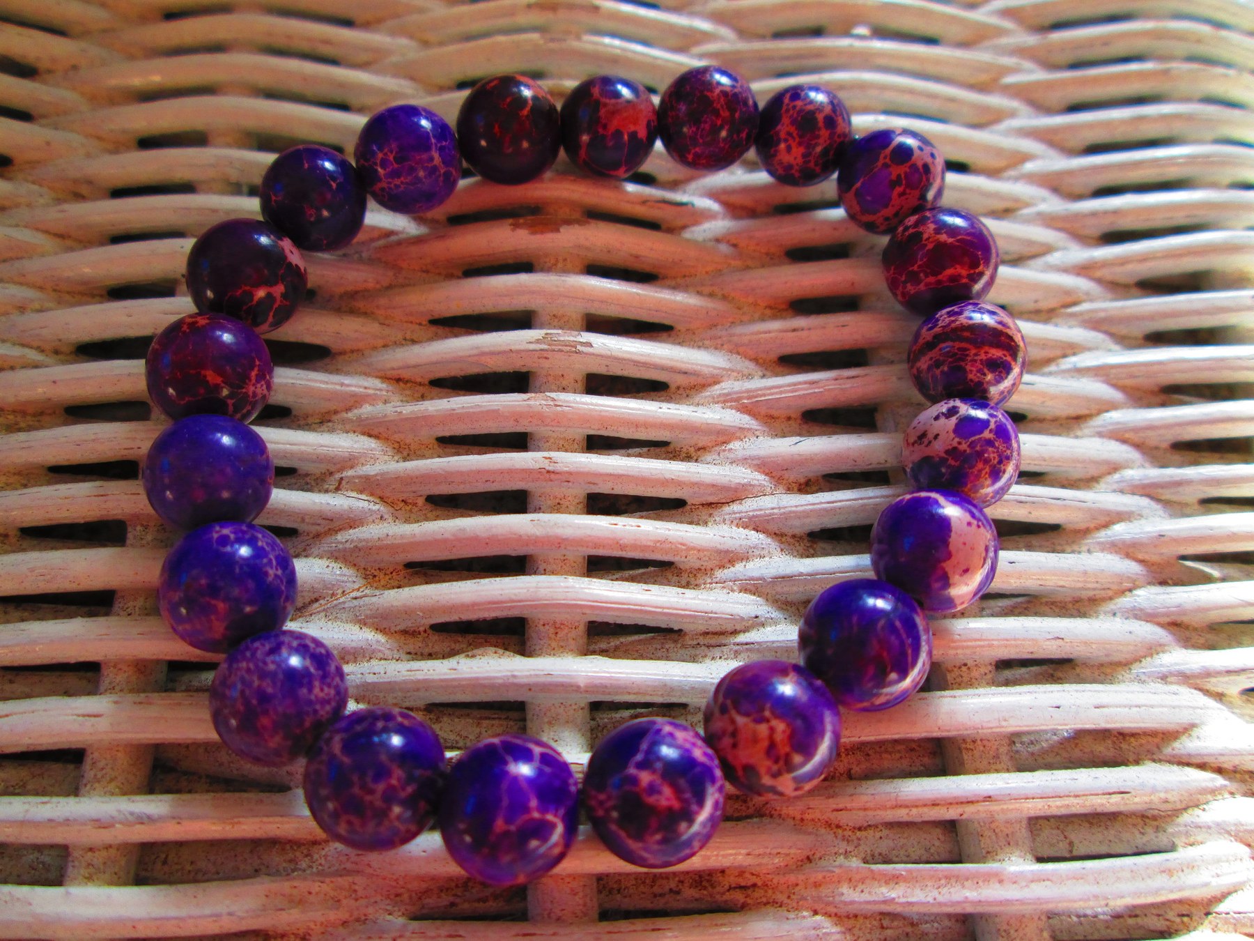 Purple Jasper Beaded Bracelet, Natural Gemstone Stretch Bracelet, Handmade Boho Jewelry, Gift for Her