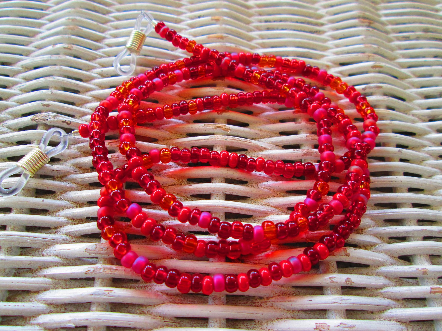 Eyeglass Chain, Red Czech 6/0 E Beaded Glasses Chain, 1064, detail 2