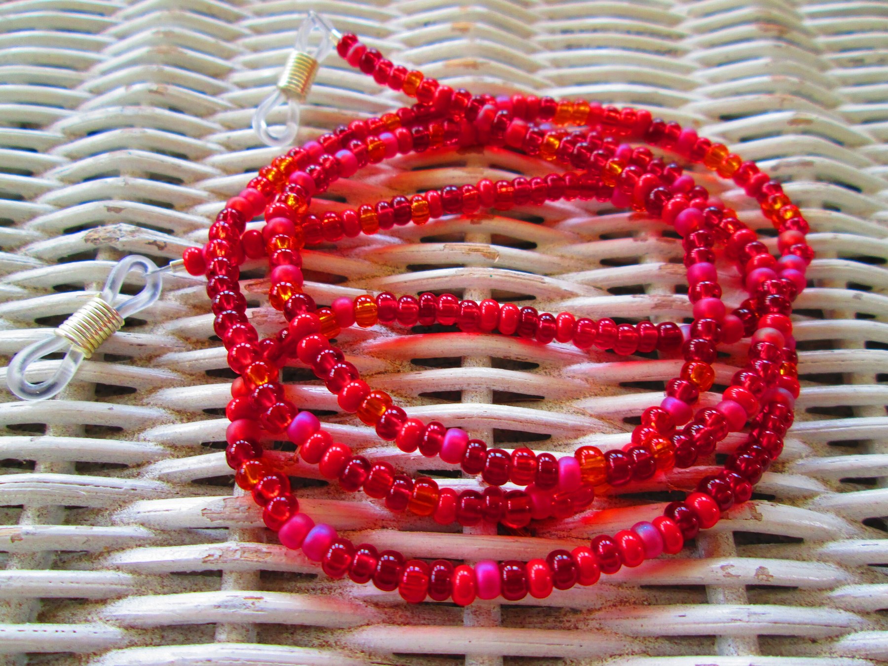 Eyeglass Chain, Red Czech 6/0 E Beaded Glasses Chain, 1064, detail 3