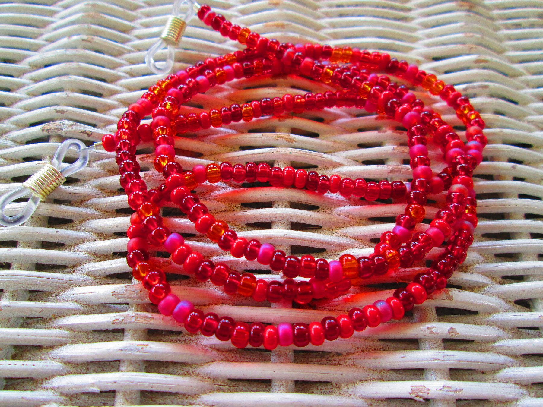Eyeglass Chain, Red Czech 6/0 E Beaded Glasses Chain, 1064, detail 4