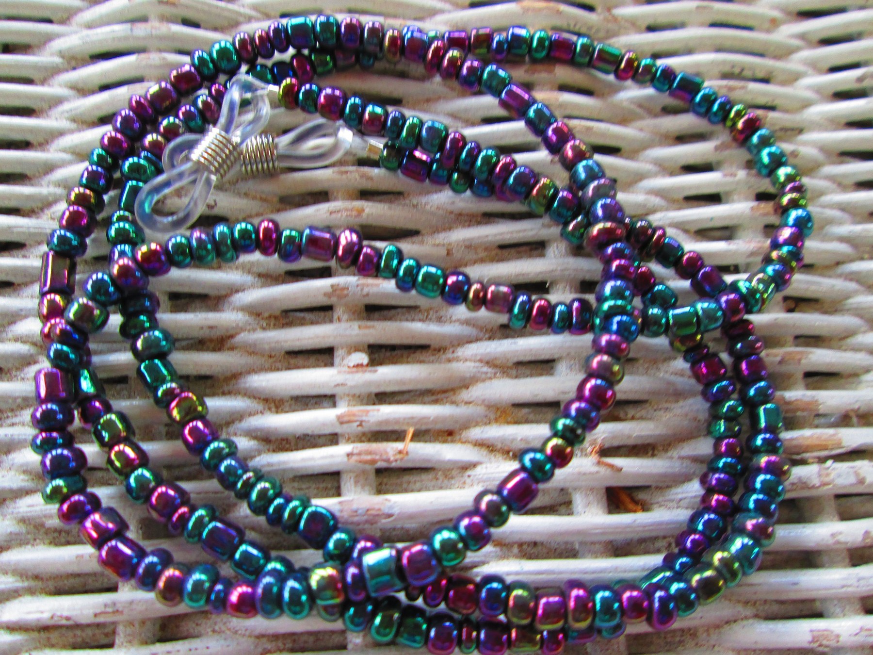 Eyeglass Chain, Multi Iris 6/0 seed Beaded Glasses Chain, 1066, detail 2
