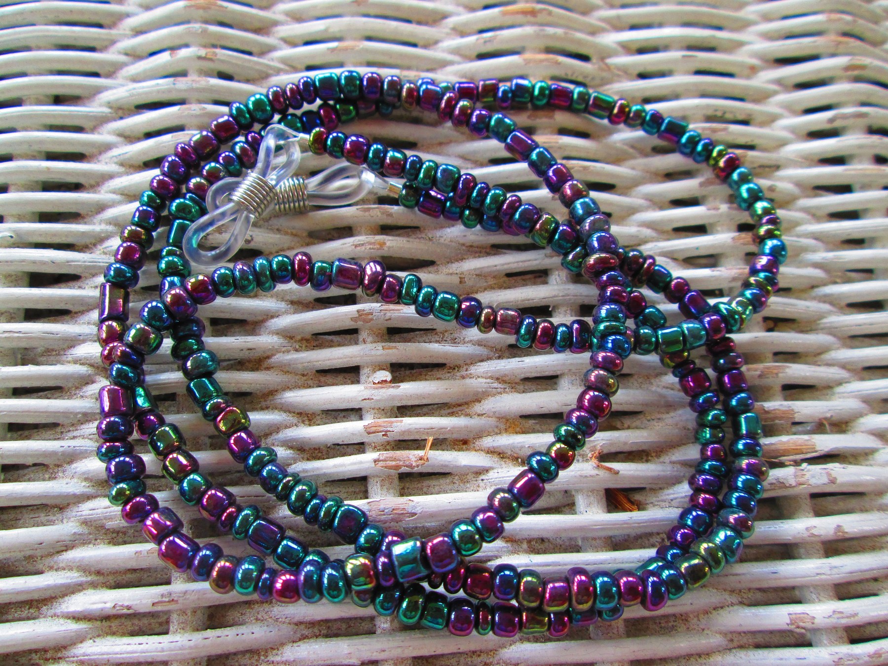 Eyeglass Chain, Multi Iris 6/0 seed Beaded Glasses Chain, 1066, detail 3