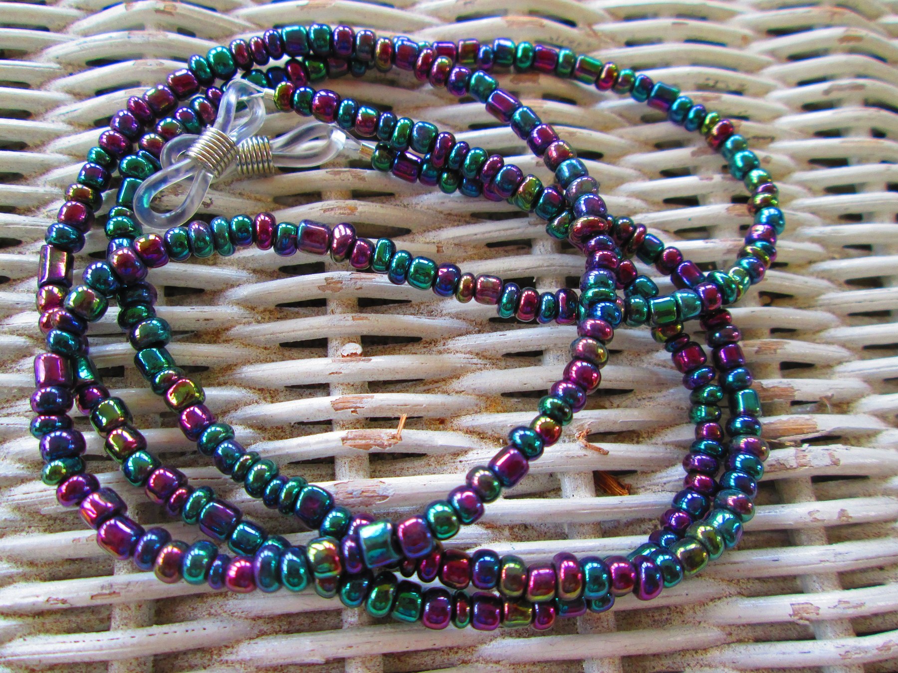 Eyeglass Chain, Multi Iris 6/0 seed Beaded Glasses Chain, 1066, detail 5