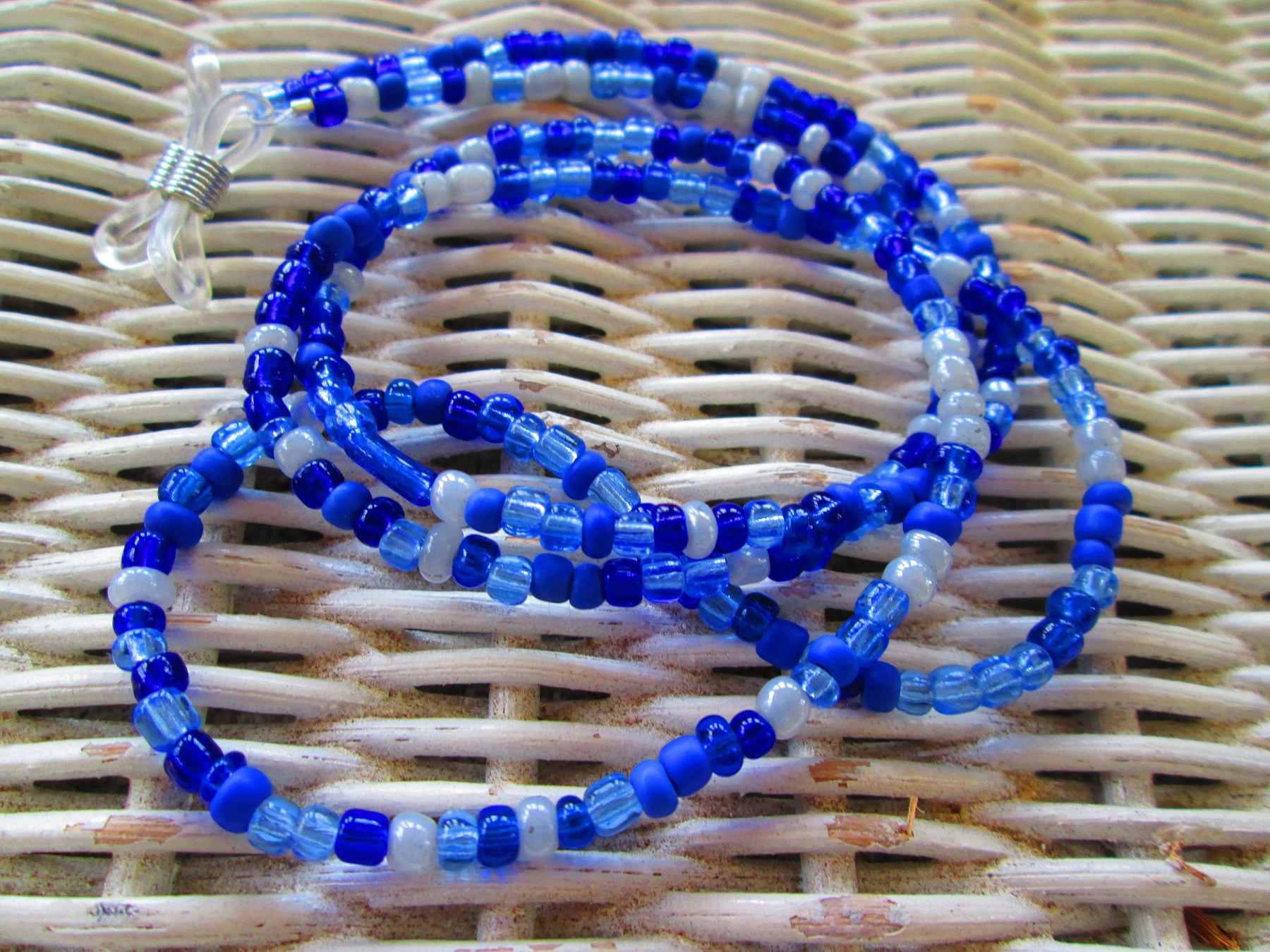 Blue Seed Bead Eyeglass Chain: Handmade Glass Bead Spectacle Cord, 1068