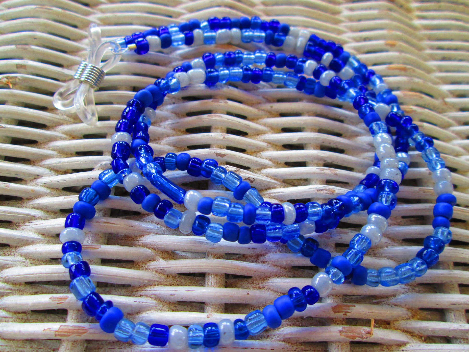 Blue Seed Bead Eyeglass Chain: Handmade Glass Bead Spectacle Cord, 1068, detail 2