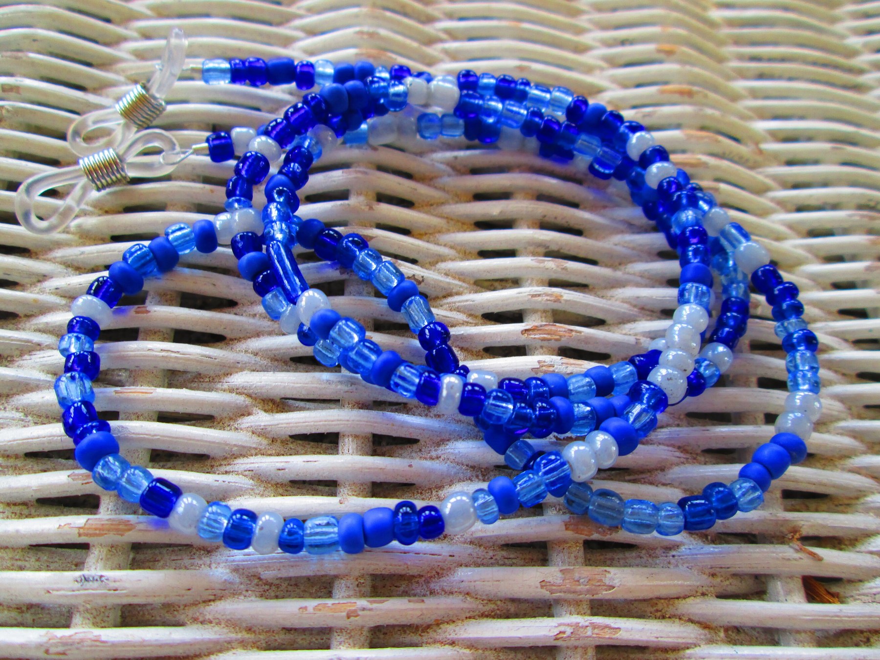 Blue Seed Bead Eyeglass Chain: Handmade Glass Bead Spectacle Cord, 1068, detail 3