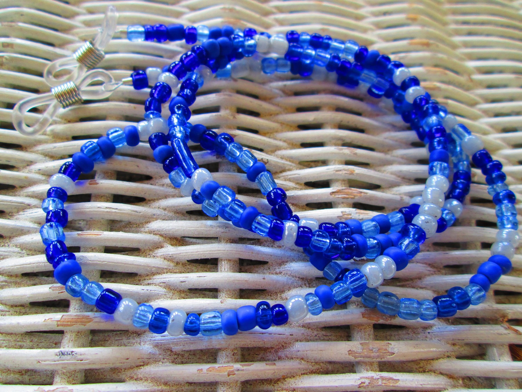 Blue Seed Bead Eyeglass Chain: Handmade Glass Bead Spectacle Cord, 1068, detail 4
