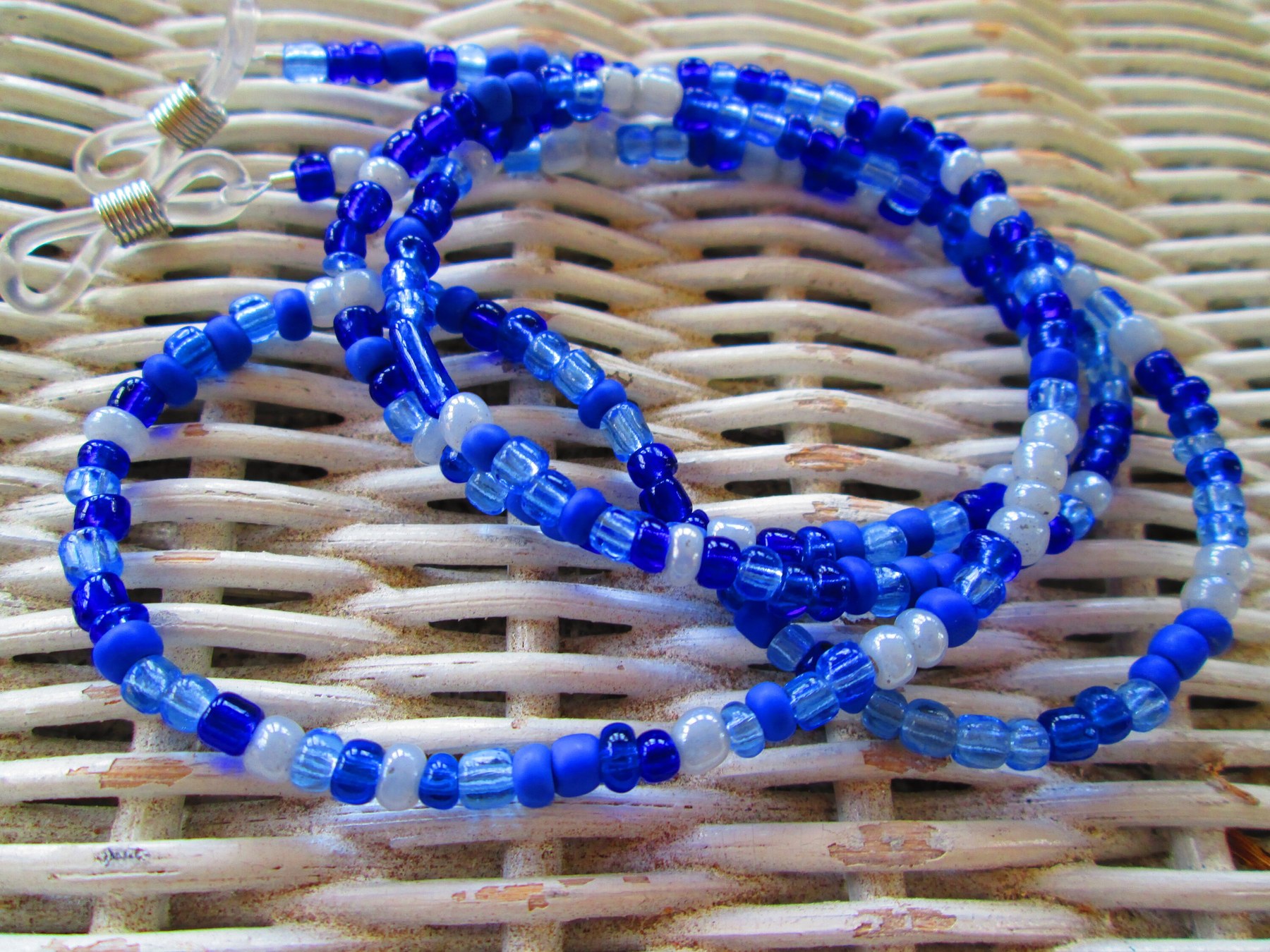 Blue Seed Bead Eyeglass Chain: Handmade Glass Bead Spectacle Cord, 1068, detail 5