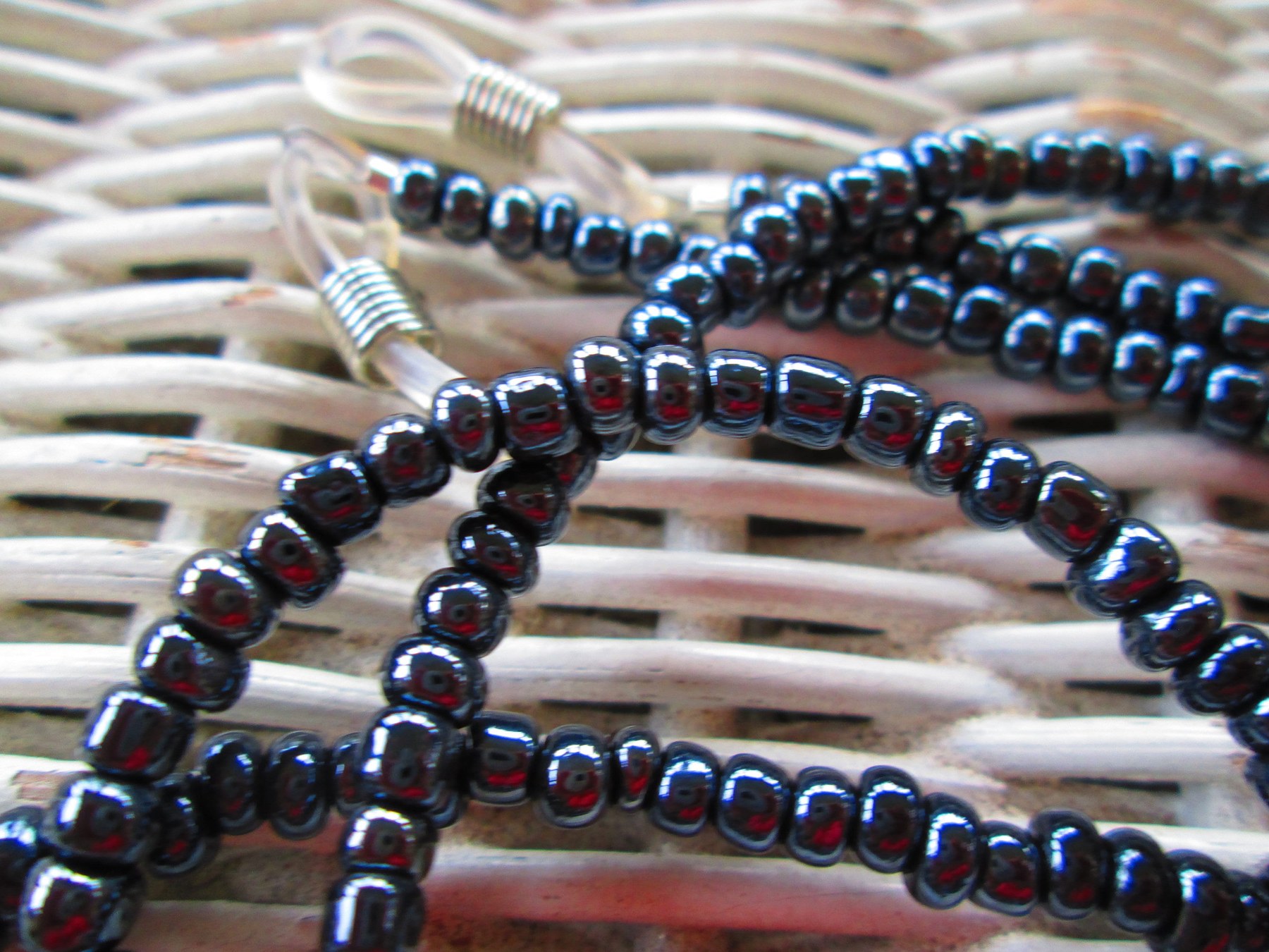 Hematite seed bead glasses chain, glasses holder, 1077, detail 2