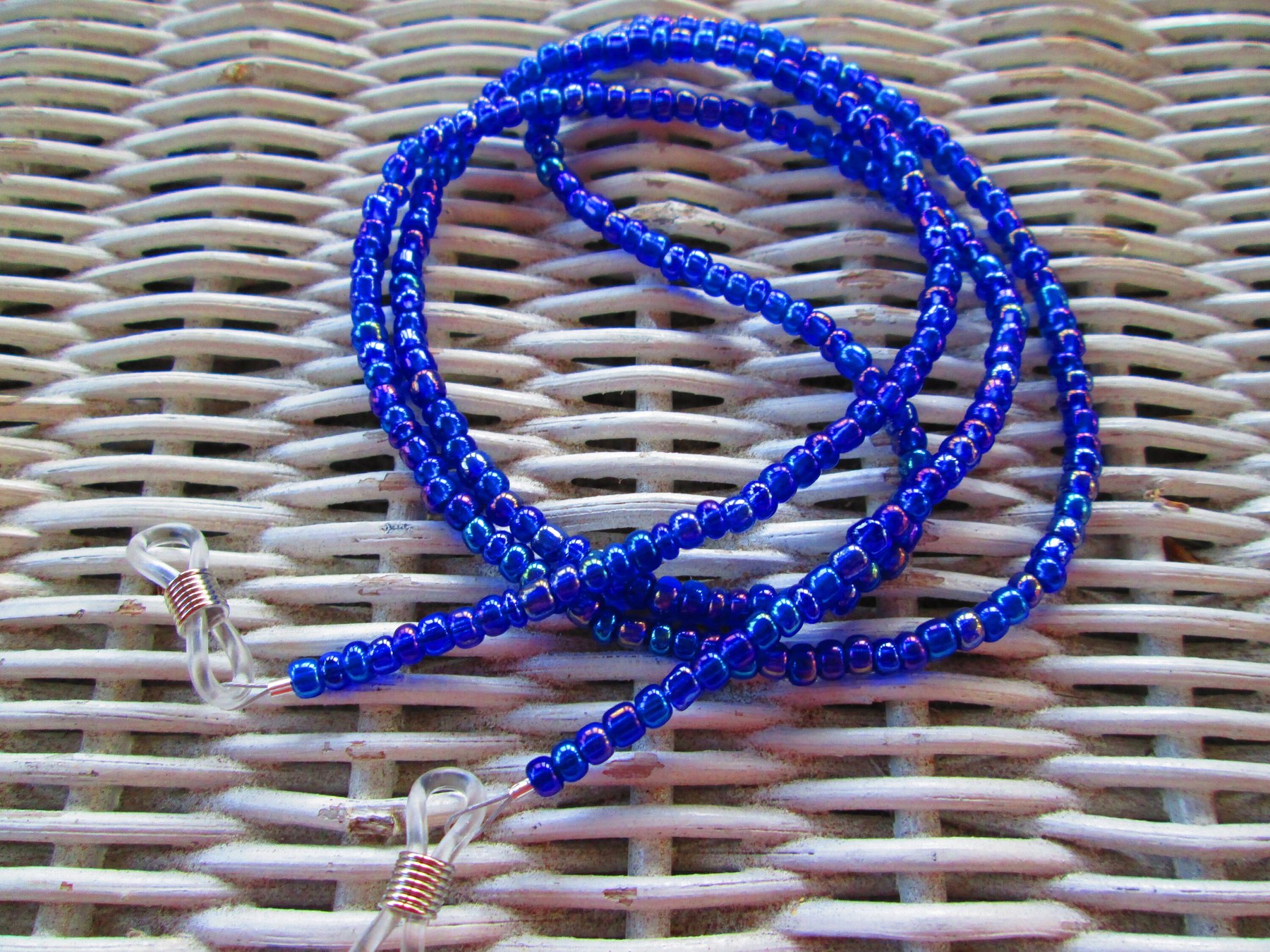 Sapphire Rainbow Glass Seed Bead Eyeglass Chain, Handmade, 1096, detail 3