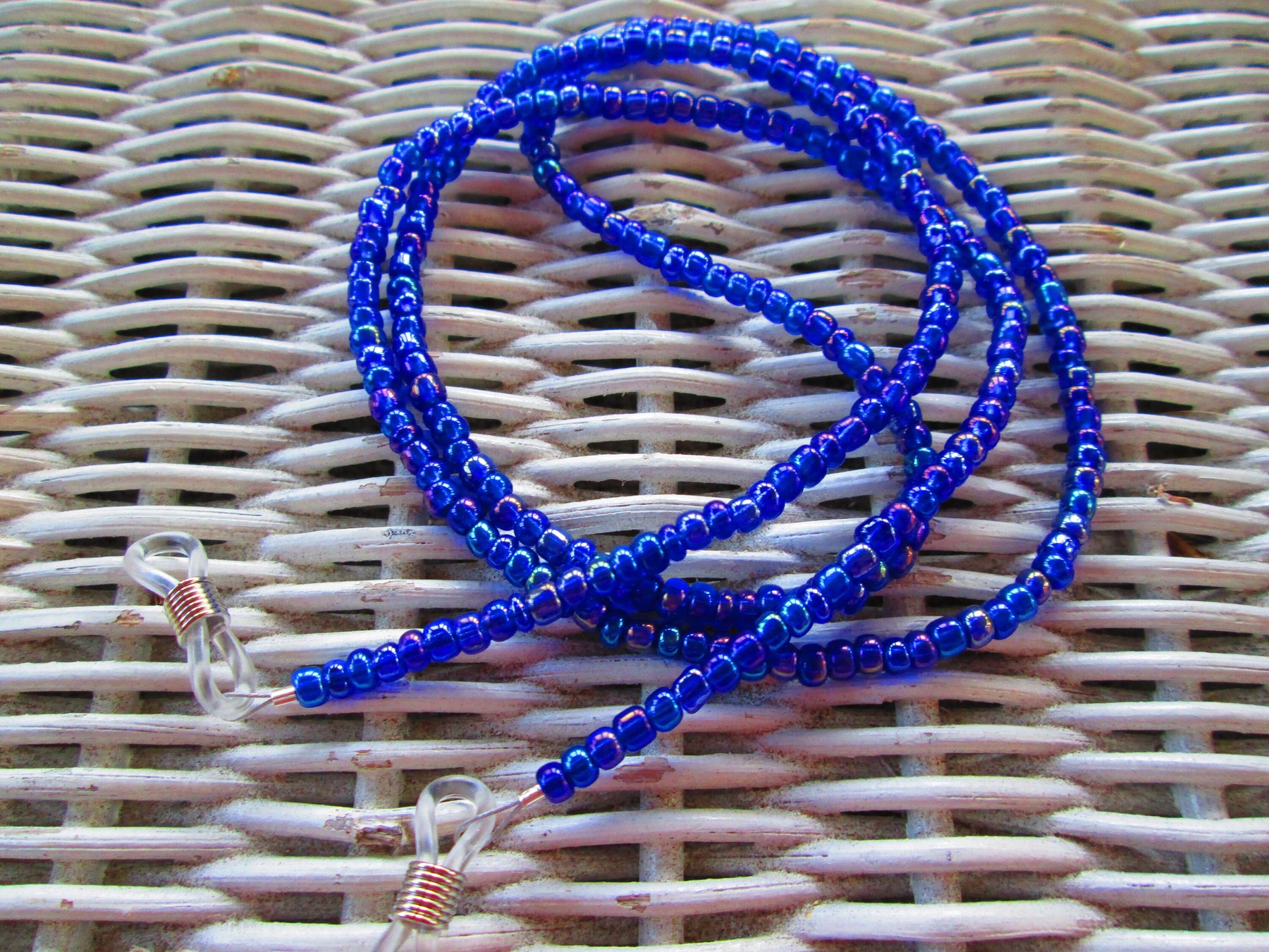 Sapphire Rainbow Glass Seed Bead Eyeglass Chain, Handmade, 1096, detail 4