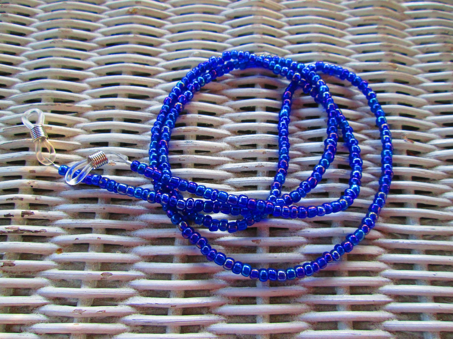 Sapphire Rainbow Glass Seed Bead Eyeglass Chain, Handmade, 1096, detail 5