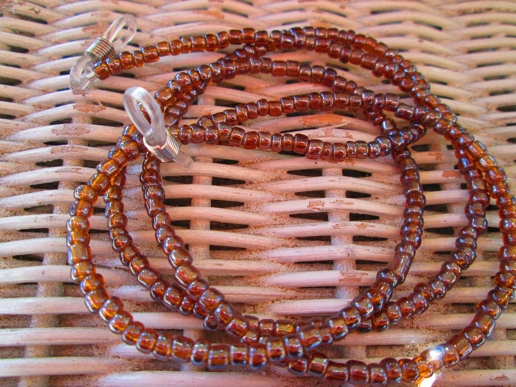 Brown Rainbow Beaded Eyeglass Chain: Silver Wire 1202