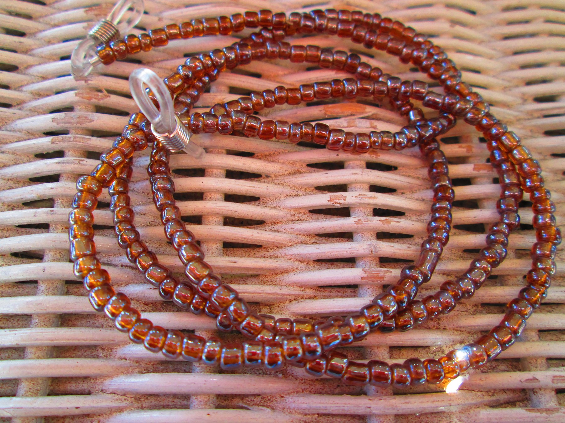 Brown Rainbow Beaded Eyeglass Chain: Silver Wire 1202, detail 2