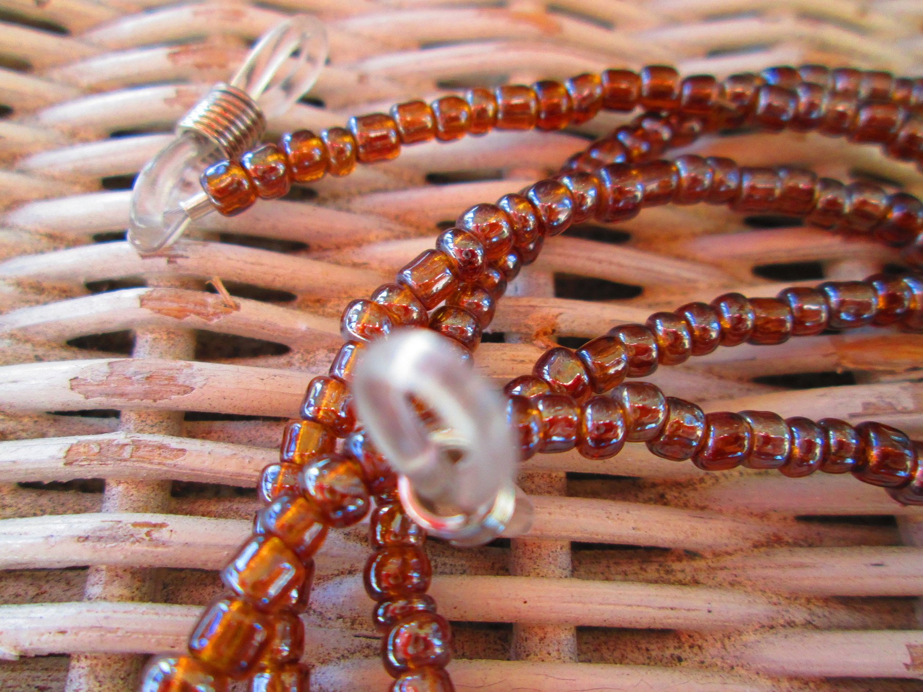 Brown Rainbow Beaded Eyeglass Chain: Silver Wire 1202, detail 3