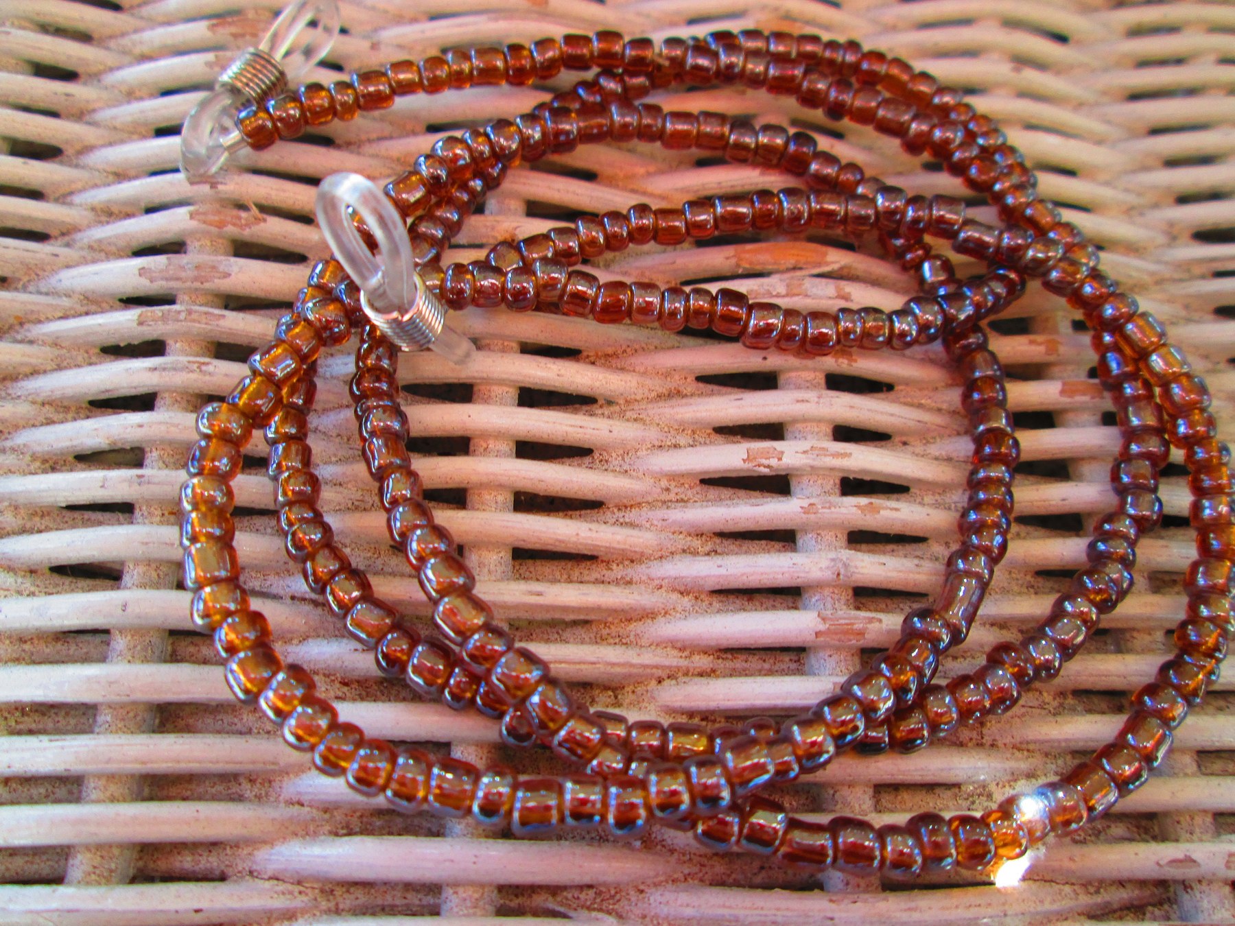 Brown Rainbow Beaded Eyeglass Chain: Silver Wire 1202, detail 4