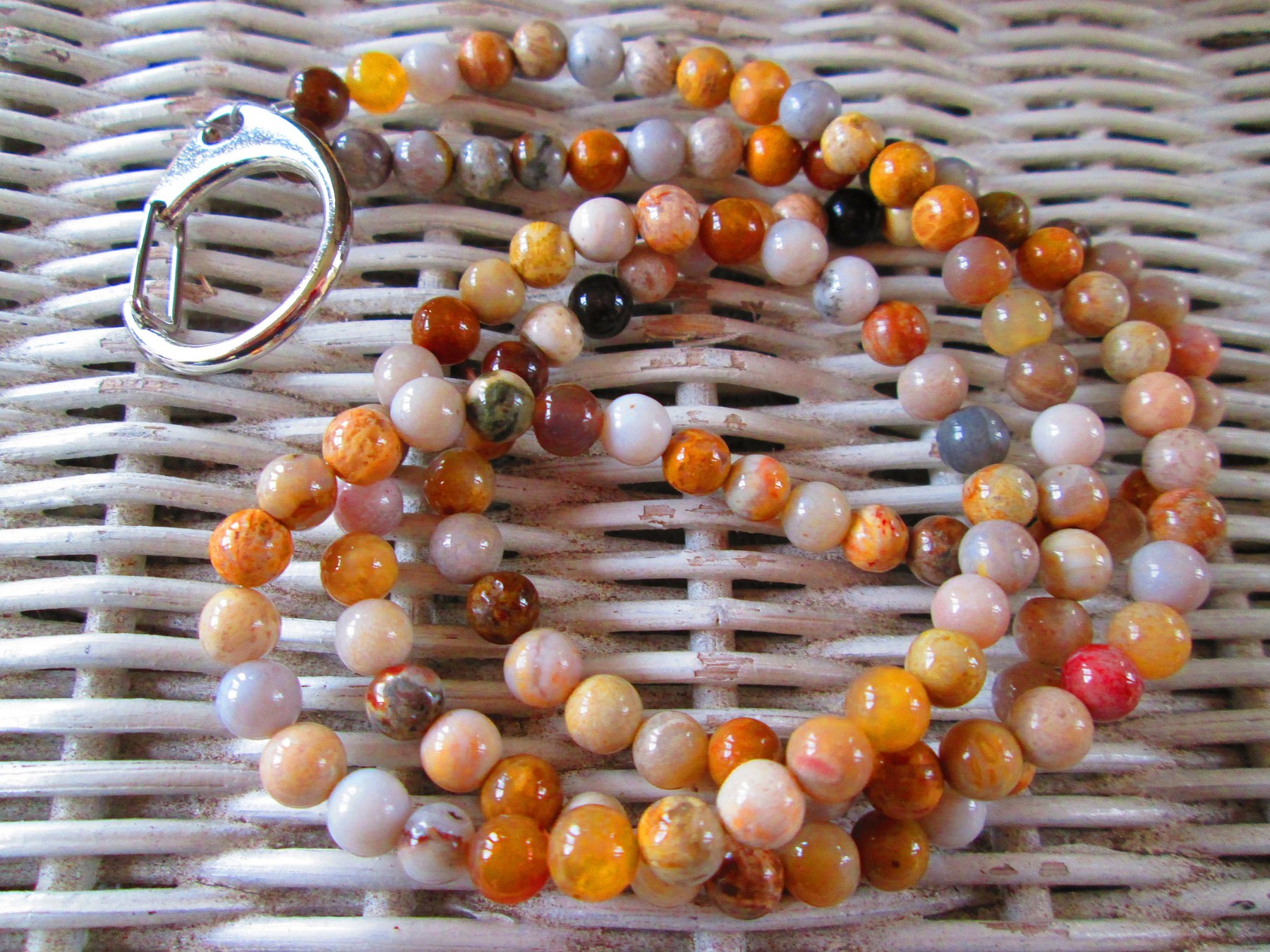 Lanyard, 6mm flowerstone beaded lanyard, 856