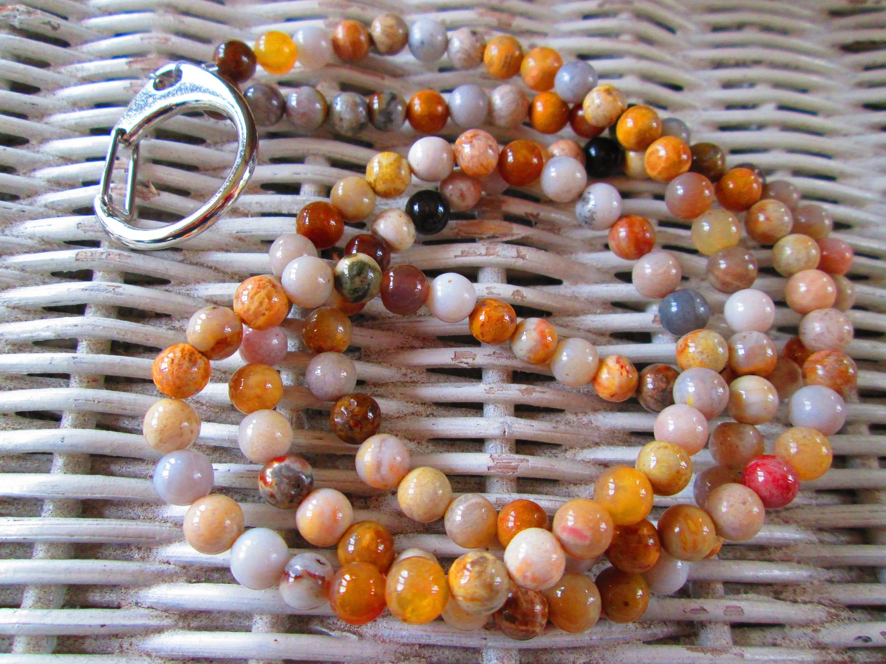 Lanyard, 6mm flowerstone beaded lanyard, 856, detail 3
