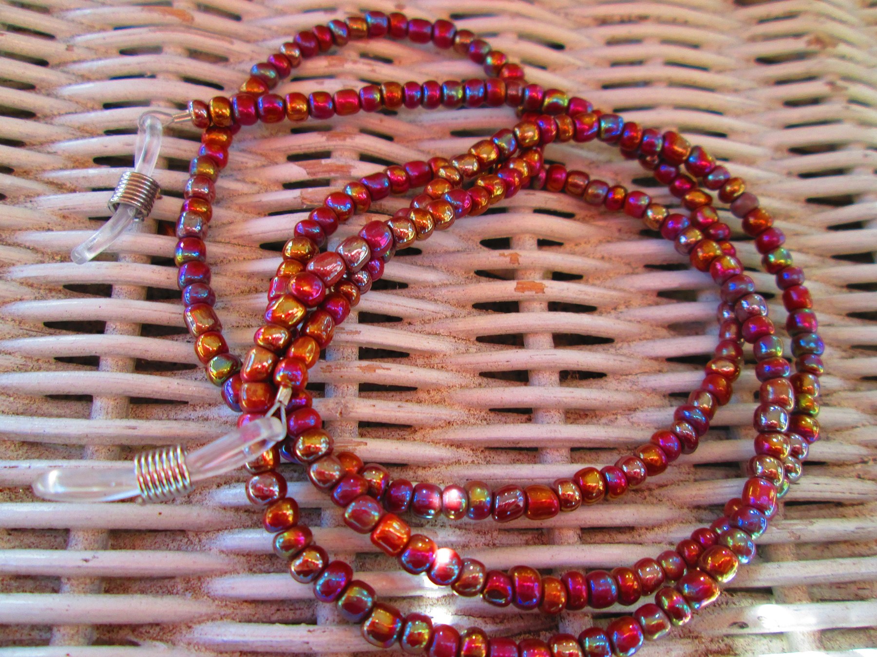 Beaded Eyeglass Chain: Brown Glass Beads, Silver Wire, 1203