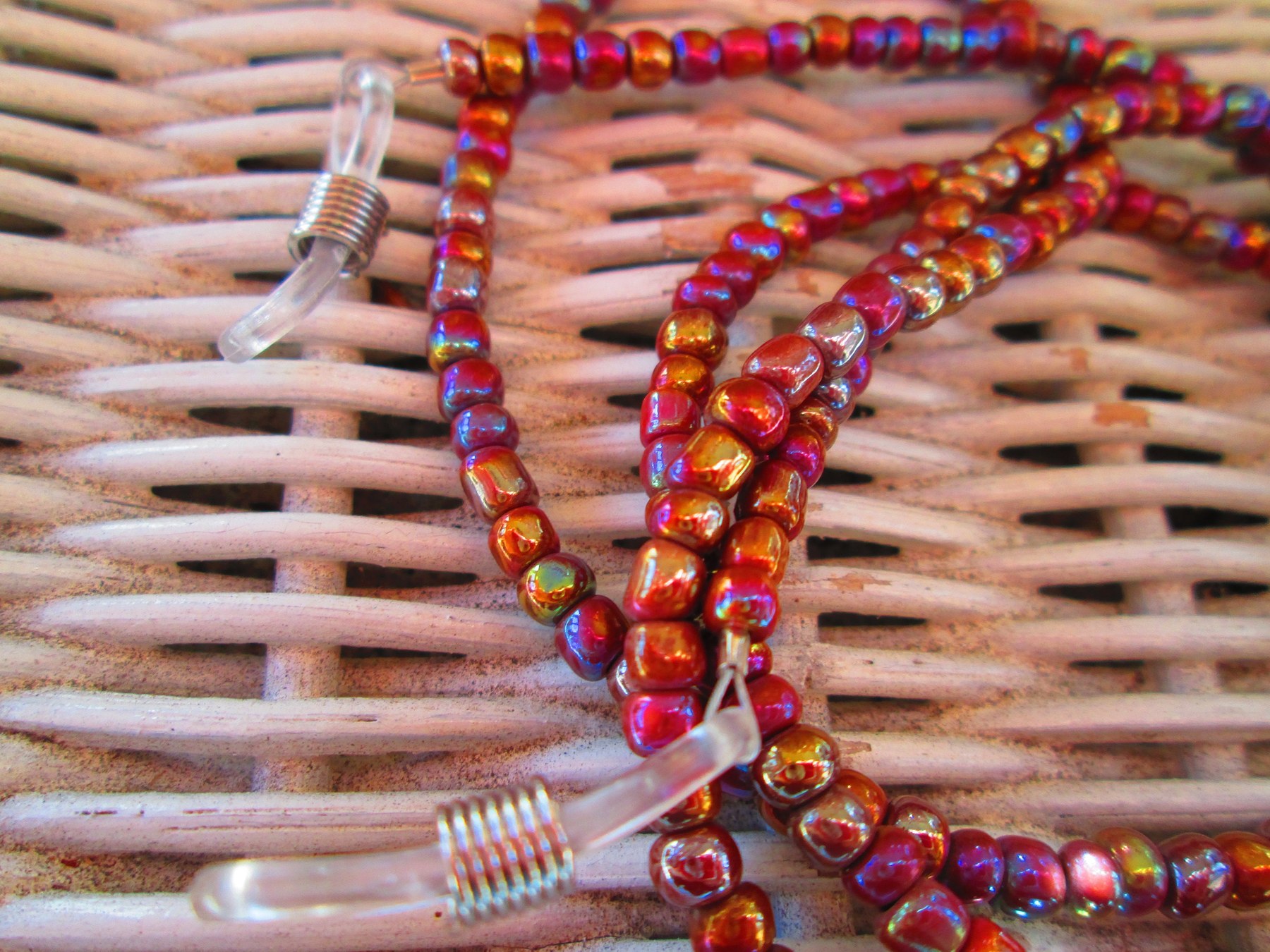 Beaded Eyeglass Chain: Brown Glass Beads, Silver Wire, 1203, detail 2
