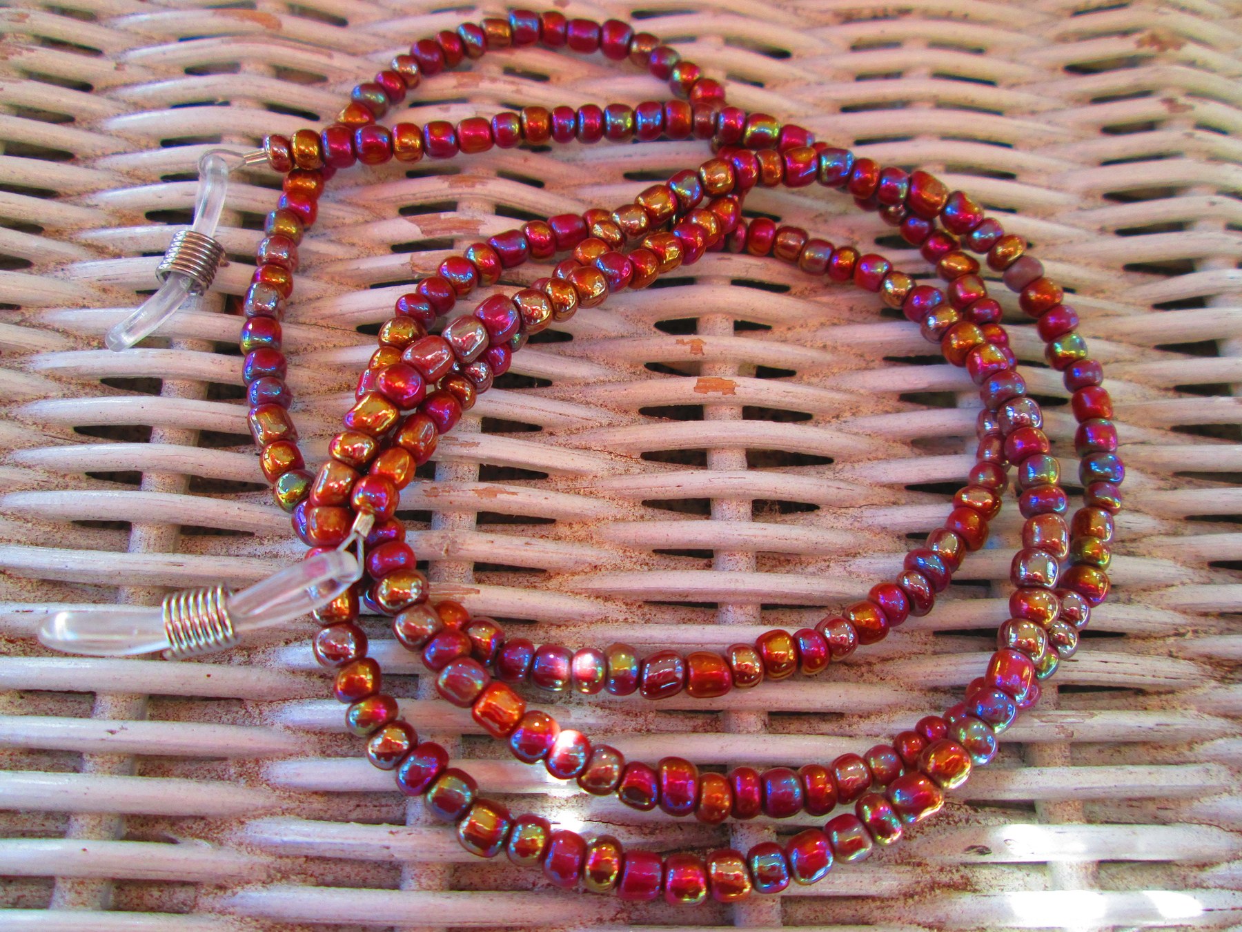 Beaded Eyeglass Chain: Brown Glass Beads, Silver Wire, 1203, detail 3