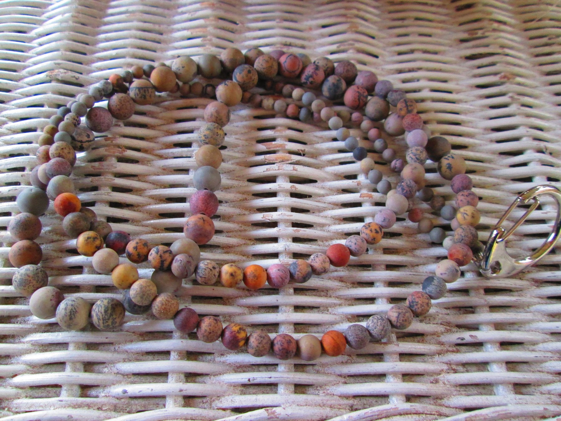 Grass Flower Jasper Beaded Lanyard, Natural Gemstone ID Badge Holder, Eyeglass Chain, Teacher Nurse Gift, Handmade